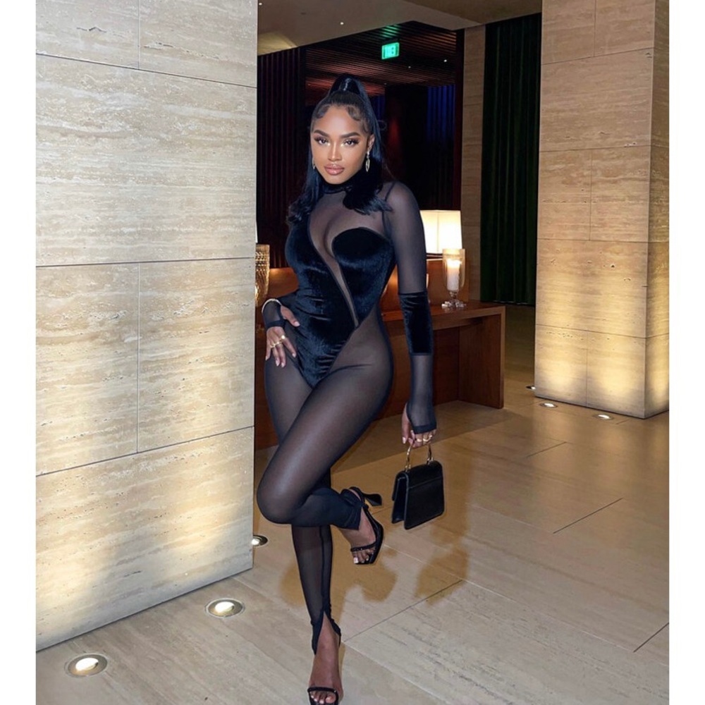 Black mesh jumpsuit